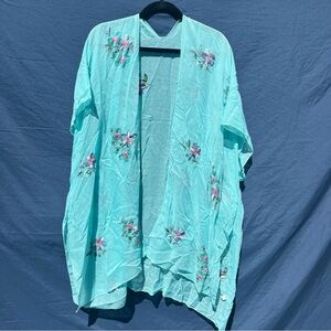 Aqua Green Floral Dainty Embroidered Swimsuit Cover Up/Cardigan/Kimono/Scarf
